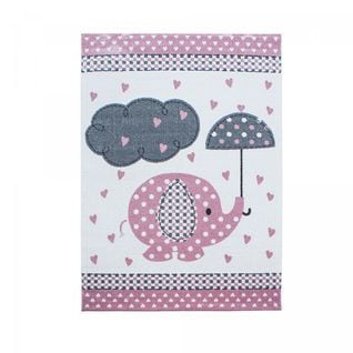 Tapis Enfant 120x170 Tissé Rose Et Gris Motif Animaux Kid Rain