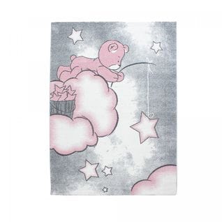 Tapis Enfant 160x230 Rectangle Tissé Rose Et Gris Kid Sky