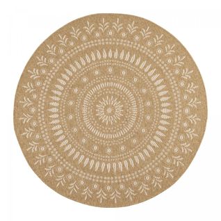 Tapis Extérieur Ø160cm Rond Tissé Kilim Beige Et Blanc Jute Art 6