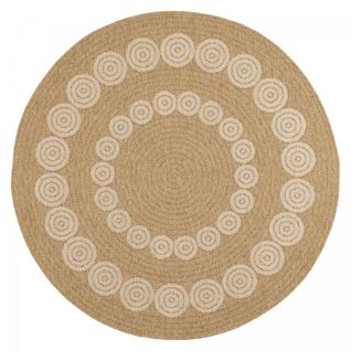 Tapis Exterieur 80x80 Rond Jute Art 8 Beige, Blanc