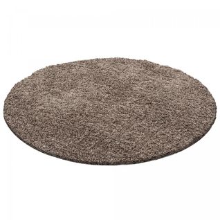 Tapis Poils Longs Shaggy Ø160cm Rond Tissé Mocca Motif Uni Uni L