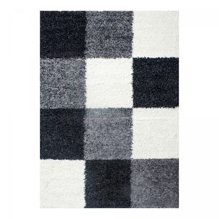 Tapis Shaggy 60x110 Carré à Gris, Noir, Crème