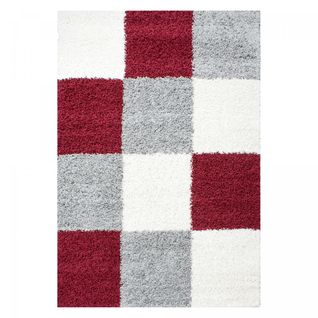 Tapis Shaggy 60x110 Carré à Rouge, Gris, Crème