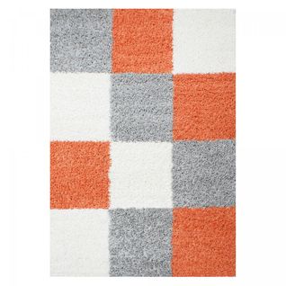 Tapis Shaggy 80x150 Carré à Orange, Gris, Crème