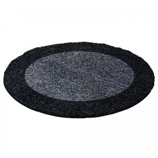 Tapis Poils Longs Shaggy Ø120cm Rond Tissé Gris Et Anthracite Motif Simple