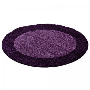 Tapis Shaggy 160x160 Rond Bordure Violet, Pourpre