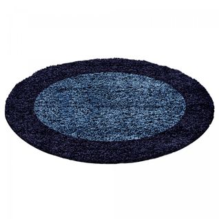 Tapis Shaggy 120x120 Rond Bordure Bleu, Bleu Foncé