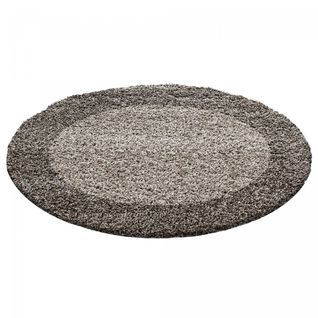 Tapis Shaggy 120x120 Rond Bordure Beige, Taupe