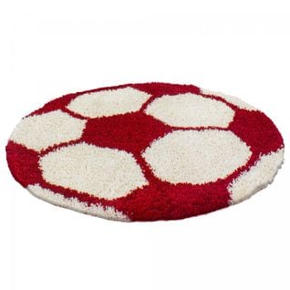 Tapis Enfant 120x120 Rond Shaggy Foot Rouge, Crème