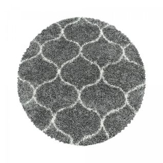 Tapis Shaggy Ø120cm Rond Tissé Gris Et Crème Motif Scandinave Scandinav A