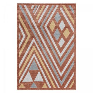 Tapis Chambre 120x160 Tissé Orange Et Gris Rectangle Motif Ethnique Solga B