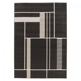 Tapis Chambre 120x170 Tissé Noir Et Beige Rectangle Motif Géométrique Contemrec