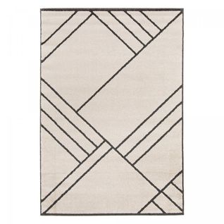 Tapis Chambre 120x170 Tissé Beige Et Noir Rectangle Motif Géométrique Contetri