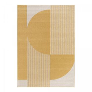 Tapis Salon 200x290 Tissé Beige Et Jaune Rectangle Motif Géométrique Contuni