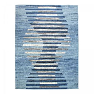 Tapis Salon 200x290 Tissé Bleu Et Gris Clair Rectangle Motif Géométrique