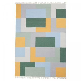 Tapis Kilim 200x290 Tetris Jaune, Vert, Bleu