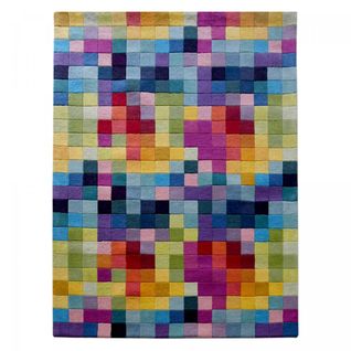 Tapis Chambre 80x150 Fait Main En Laine Multicolore Rectangle Motif Damier Axel