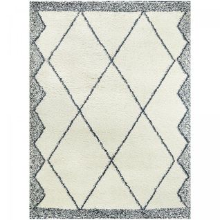 Tapis Salon 160x213 Tissé Blanc Et Bleu Rectangle Motif Berbère Calypso 1