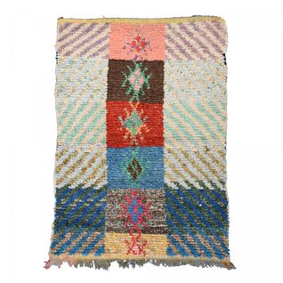 Tapis Berbère 125x195 Boucharouette 62 Bleu, Rouge, Gris