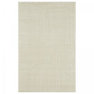 Tapis Salle à Manger 160x230 Tissé Crème Rectangle Motif Géométrique Cerabi