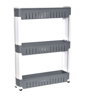 Meuble De Rangement Blanc Et Gris  Multifonction 3 Niveaux Sur Roulettes H 72 Cm