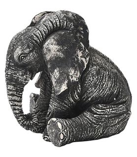 Objet Déco Éléphant Assis En Résine Gris Nuancé H 14 Cm