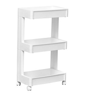 Meuble De Rangement Blanc Multifonction 3 Niveaux Sur Roulettes H 79.5 Cm