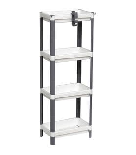 Étagère De Rangement Blanc et Gris  4 Niveaux + 1 Patère H 100 Cm