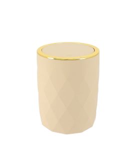 Poubelle De Salle De Bain 6l Avec Couvercle À Bascule - Beige Et Doré