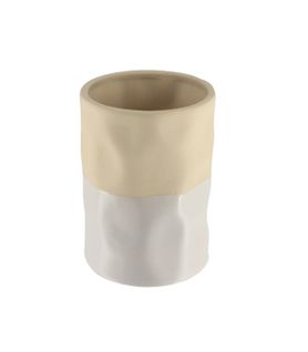 Gobelet Et Porte Brosse à Dents En Céramique Bicolore Beige Et Blanc