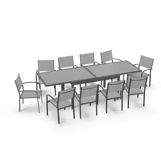 Table De Jardin Extensible Aluminium 270cm + 10 Fauteuils Empilables Textilène Anthracite Gris - Li