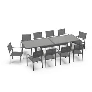 Table De Jardin Extensible Aluminium 270cm + 10 Fauteuils Empilables Textilène Anthracite - Lio 10