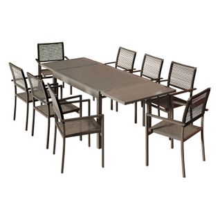 Ensemble Table De Jardin Extensible Aluminium 135/270cm + 8 Fauteuils Empilables En Corde Anthracit