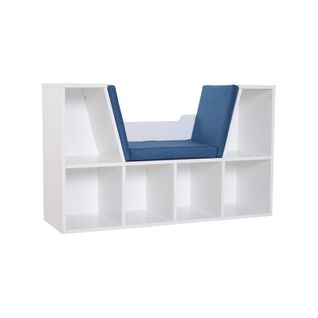 Banc Bibliothèque Blanc Hugo Siège Bleu