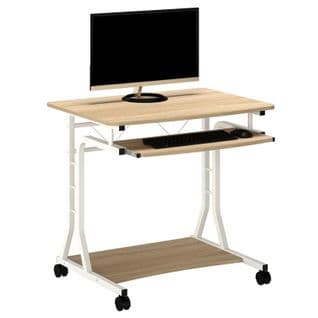 Petit Bureau Informatique - Roulant - Blanc/aspect Bois De Chêne