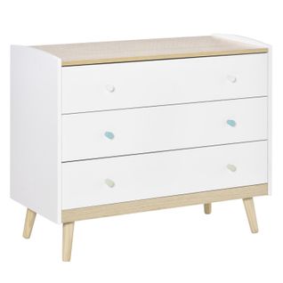 Commode 3 Tiroirs Scandinave Ulrika Chêne Clair Et Blanc