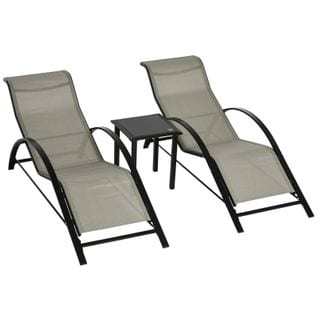 Lot De 2 Bains De Soleil Avec Table Larry Noir Et Grège