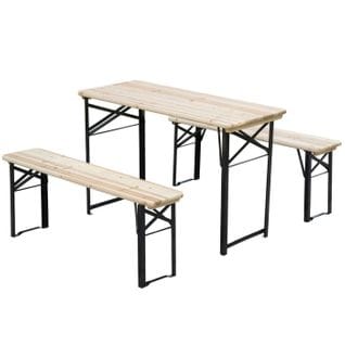 Table De Camping et 2 Bancs Pliables Rayann Noir Et Bois