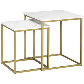 Lot De 2 Tables Gigognes Volos Aspect Marbre Et Doré