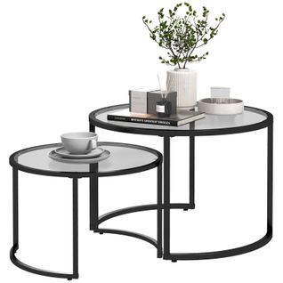 Lot De 2 Tables Basses Gigognes Stefan Verre Et Noir