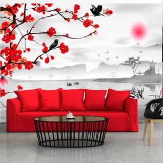 Papier Peint Jardin Japonais 350 X 245 Cm Rouge