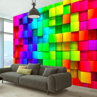 Papier Peint Cubes Colorés 350 X 245 Cm Multicolore