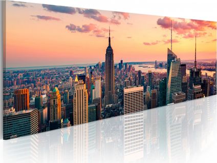 Tableau Mer Des Gratte Ciel New York 120 X 40 Cm Orange