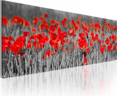 Tableau Coquelicots Parmi Les Champs De Blé 120 X 40 Cm Rouge