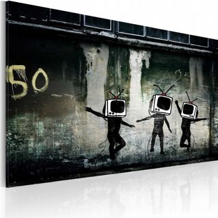 Tableau Danse De TV Têtes, Banksy 60 X 40 Cm Gris