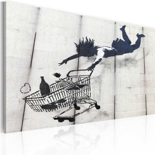 Tableau Femme Tombe Avec Un Char De Supermarche, Banksy 60 X 40 Cm Blanc