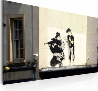 Tableau Tireur Et Garçon, Banksy 60 X 40 Cm Blanc