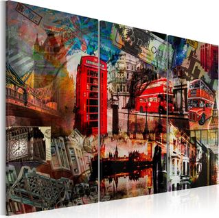 Tableau Londres Collage 60 X 40 Cm Rouge