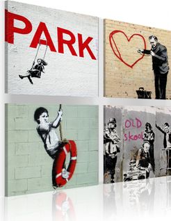 Tableau Banksy Inspiration Urbaines 80 X 80 Cm Blanc