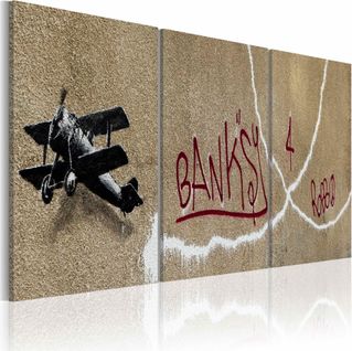 Tableau Avion Bansky 60 X 30 Cm Beige